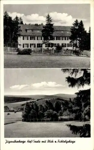 Ak Hof an der Saale Oberfranken Bayern, Jugendherberge, Blick ins Fichtelgebirge