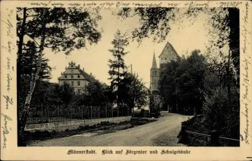 Ak Münnerstadt in Unterfranken Bayern, Jörgentor, Schulgebäude