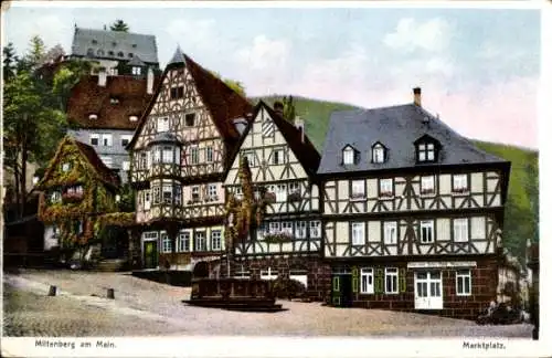 Ak Miltenberg in Unterfranken Bayern, Marktplatz, Fachwerkbau