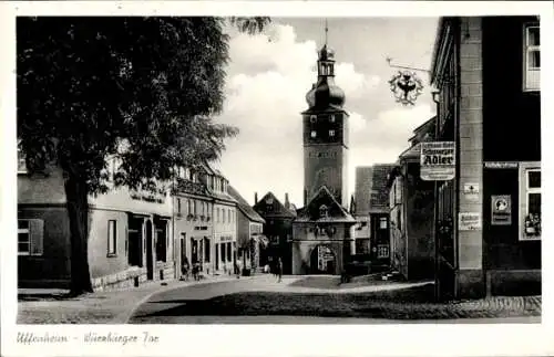 Ak Uffenheim in Mittelfranken, Würzburger Turm, Tor, Gasthaus schwarzer Adler