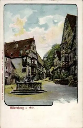 Ak Miltenberg in Unterfranken Bayern, Straßenansicht, Brunnen