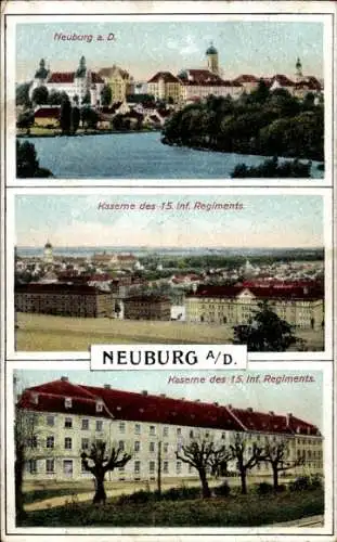 Ak Neuburg an der Donau Oberbayern, Kaserne 15. Infanterie Regiment, Panorama