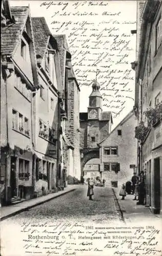 Ak Rothenburg ob der Tauber Mittelfranken, Hafengasse mit Röderbogen