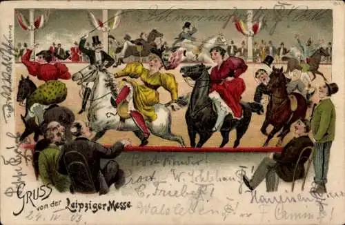 Litho Leipziger Messe, Reiter, Zuschauer, Zirkus