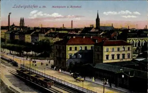 Ak Ludwigshafen am Rhein, Marktplatz, Bahnhof