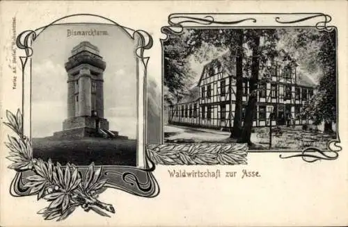 Ak Wittmar in Niedersachsen, Waldhaus Zur Asse, Waldwirtschaft, Bismarckturm