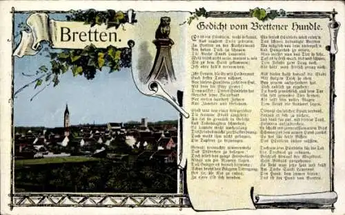 Gedicht Ak Bretten in Baden, Gedicht vom Brettener Hundle, Totale