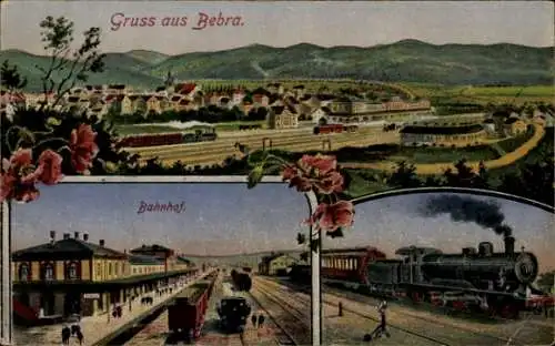 Ak Bebra an der Fulda in Hessen, Gesamtansicht, Bahnhof, Dampflok