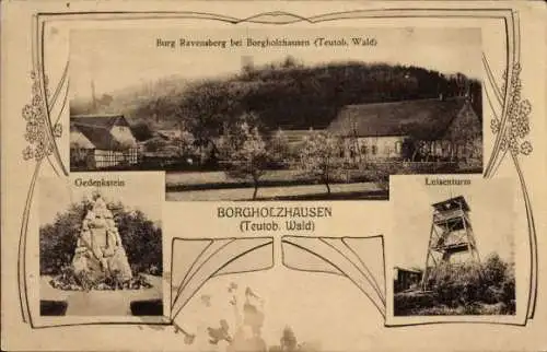 Ak Borgholzhausen in Westfalen, Burg Ravensberg, Gedenkstein, Luisenturm