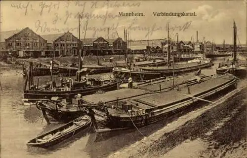 Ak Mannheim in Baden, Verbindungskanal, Hafenanlagen, Schiffe
