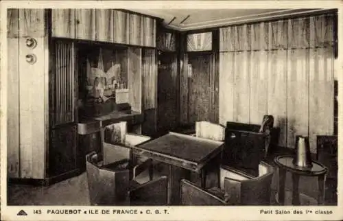 Ak Dampfer SS Ile de France, Kleiner Salon, 1. Klasse, CGT, French Line