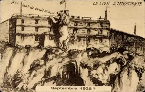 Künstler Ak Der Löwe wird ungeduldig, September 1938?