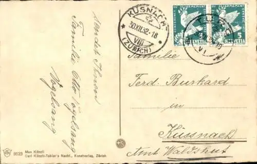 Ak Neujahr, Schweiz, Winterlandschaft, Hütte, Berge