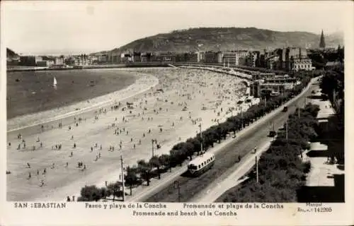 Ak San Sebastian Baskenland, Paseo y playa de la Concha, Strandpartie, Bus