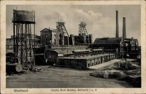 Ak Gladbeck im Ruhrgebiet Westfalen, Zeche Graf Moltke, Schacht I. und II.