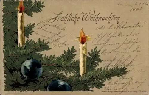 Präge Litho Glückwunsch Weihnachten, Tannenbaum, Kerzen