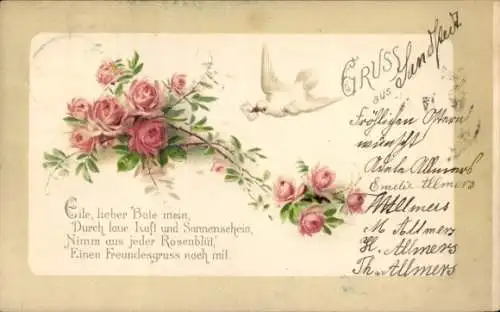 Litho Taube, Rosen, Brief, Eile, lieber Bote mein...