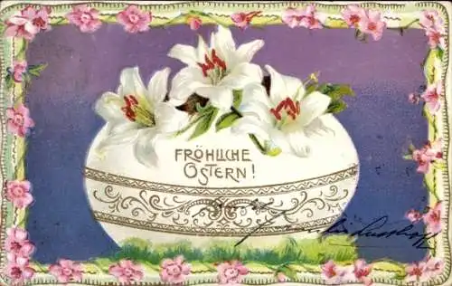 Passepartout Litho Glückwunsch Ostern, Osterei, Blumen