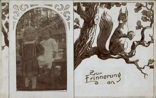 Ak Zwei Kinder, Portrait, Eichhörnchen