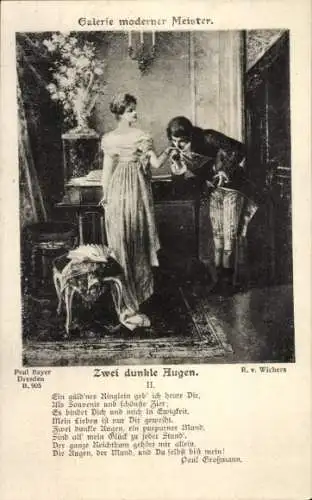 Künstler Litho Wichera, R. v., Galerie moderner Meister, Zwei dunkle Augen, Liebespaar