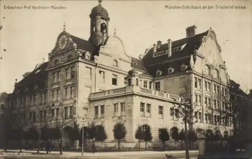 Ak München Bayern, Schulhaus an der Stielerstraße