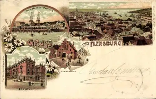 Litho Flensburg in Schleswig Holstein, Dampfschiffpavillon, Nordertor, Theater
