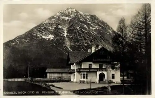Ak Oberleutasch Leutasch in Tirol, Pension zur Zugspitze mit Hochmünde