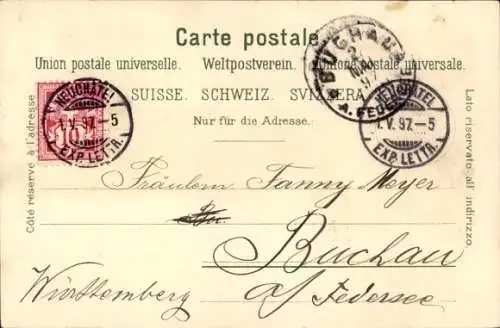 Passepartout Litho Neuchâtel Neuenburg Stadt, Panorama, See