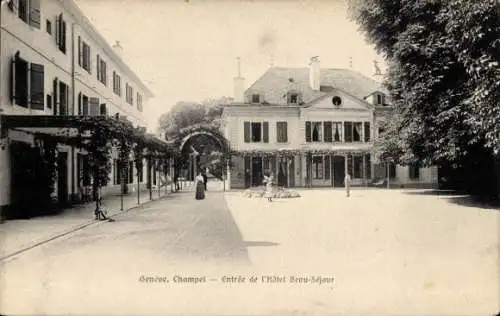 Ak Champel Geneve Genfer Stadt, Eingang zum Hotel Beau Séjour