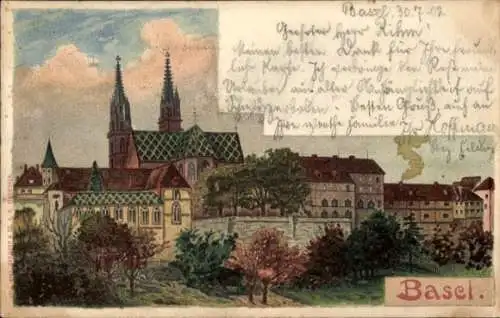 Künstler Litho Dussault, Bâle Basel Stadt Schweiz, Stadtansicht, Kirche