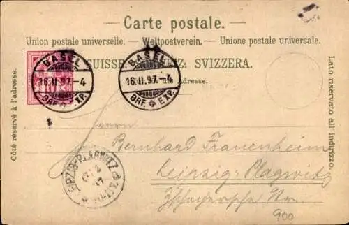 Litho Bâle Basel Stadt Schweiz, Rheinbrücke, Straßburger Denkmal