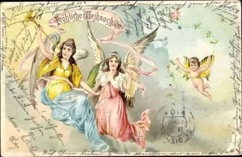 Litho Fröhliche Weihnachten, Engel