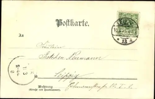 Litho Mädchen mit Blümenkorb, Geburtstag