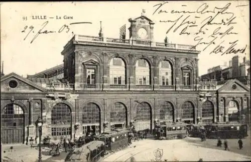 Ak Lille Nord, Bahnhof, Straßenbahnen