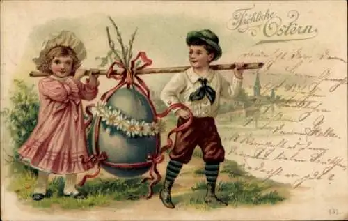 Litho Fröhliche Ostern, Kinder, Osterei