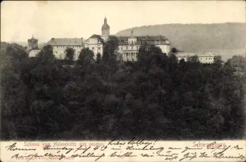 Ak Schwarzburg in Thüringen, Schloss, Blick vom Helenensitz