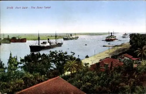 Ak Port Said Ägypten, Suez Canal, Schiffe