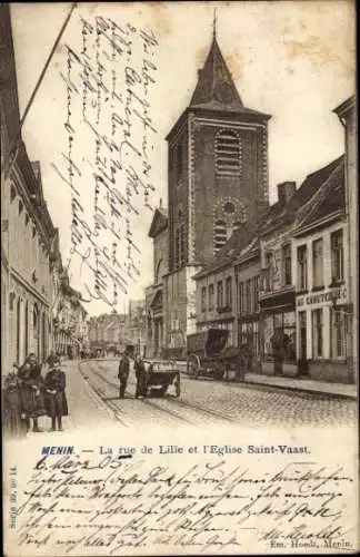 Ak Menin Menen Meenen Lys Westflandern, Rue de Lille, Kirche Saint Vaast