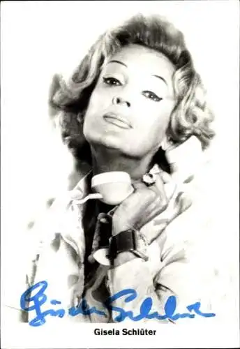 Ak Schauspielerin Gisela Schlüter, Portrait mit Telefon, Autogramm