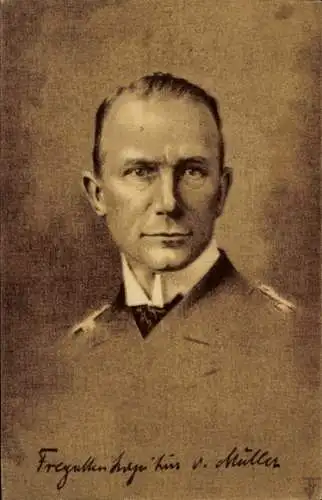 Künstler Ak Fregattenkapitän Karl von Müller, Portrait, SMS Emden, Kaiserliche Marine