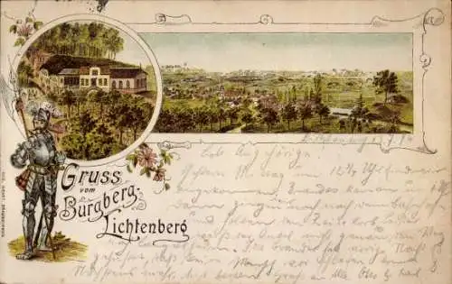 Vorläufer Litho Lichtenberg Salzgitter in Niedersachsen, Burgberg, Gasthaus, Panorama, Ritter