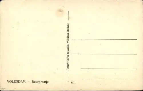 Ak Volendam Nordholland Niederlande, Volendamer Tracht, Buurpraatje