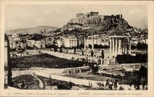 Ak Athen Griechenland, Säulen des olympischen Jupiter und der Akropolis