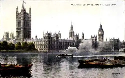 Ak City of Westminster London England, The Houses of Parliament, Schiffe