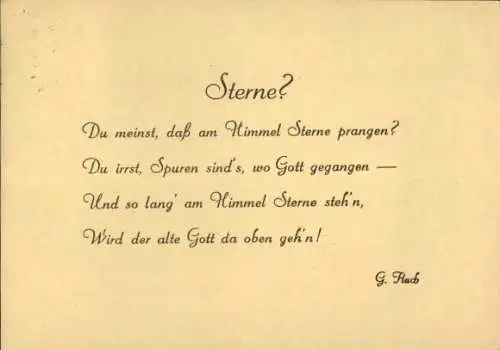 Ak Gedicht von G. Hach, Sterne, Du meinst, dass am Himmel Sterne prangen?