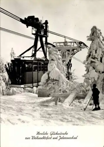 Ak Glückwunsch Neujahr, Skiläufer, Seilbahn