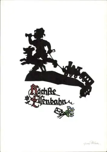 Scherenschnitt Künstler Ak Plischke, G., Höchste Eisenbahn, Junge, Hund