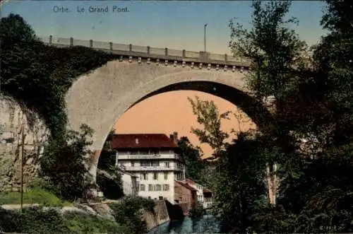 Ak Orbe Kanton Waadt Schweiz, große Brücke