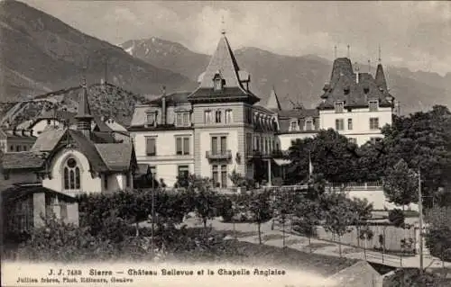 Ak Sierre Kanton Wallis, Schloss Bellevue undKapelle