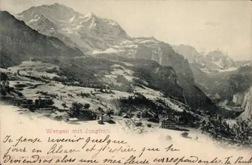Ak Wengen Kanton Bern, Panorama mit Jungfrau